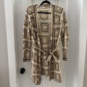 Sadie & Sage Crochet Granny Square Knit Cardigan Sweater Women's M/L‎ $168 Boho